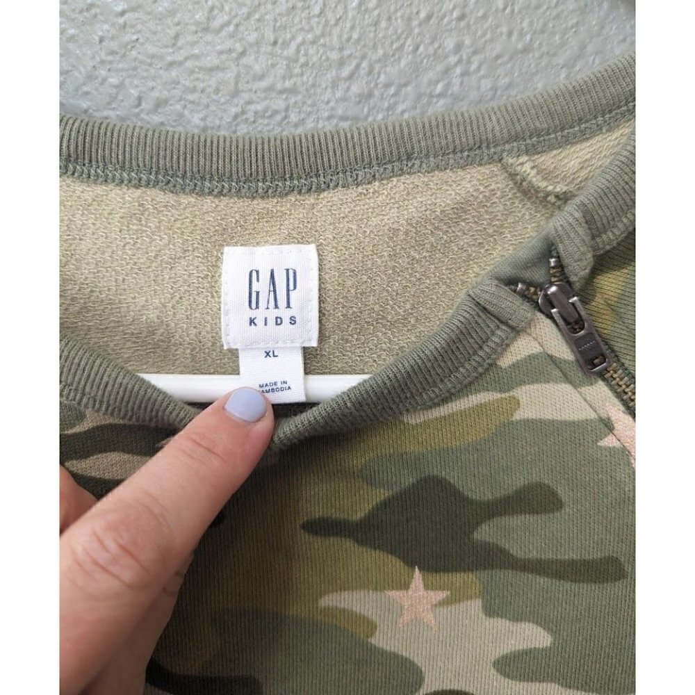 Gap Camo Shirt Dress Green Casual Short Sleeve 100% Cotton Girl’s Size XL - Picture 2 of 7